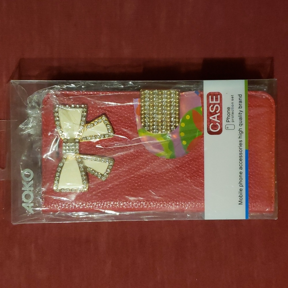 Red w/ Rhinestones Bow Phone Case